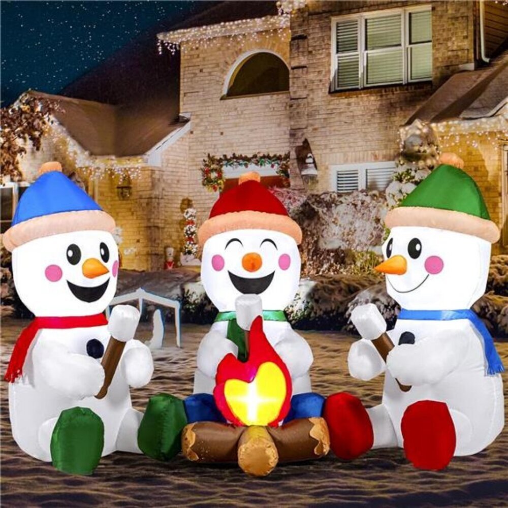 6 FT Long Christmas Inflatable Snowman with Campfire, 3 Pack Small